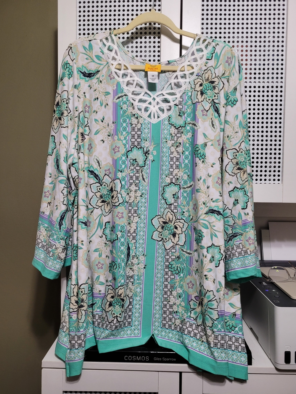 sparrow Women’s Mint Floral Tunic with Lace Neckline - Picture 1 of 5